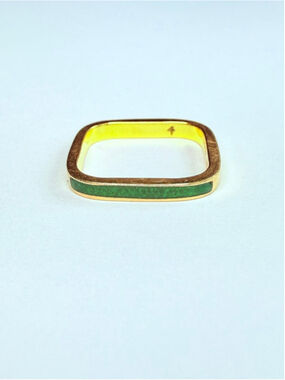18K Solid Gold Designer NOVA Modern Malachite Inlay Square Band Stacking Ring